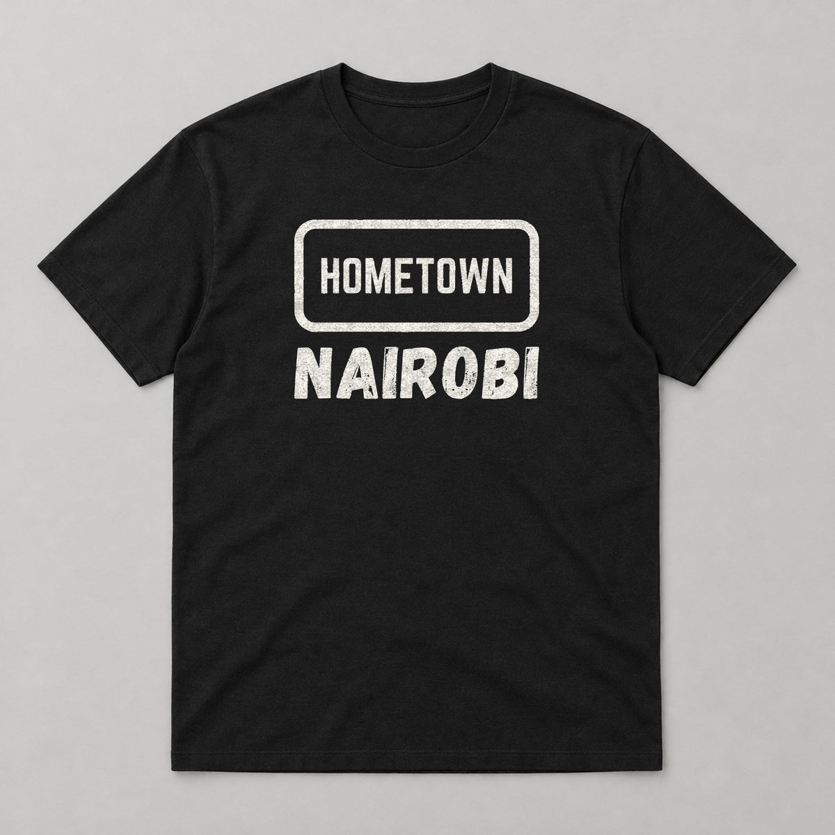 Hometown Nairobi T-shirt on a black tee