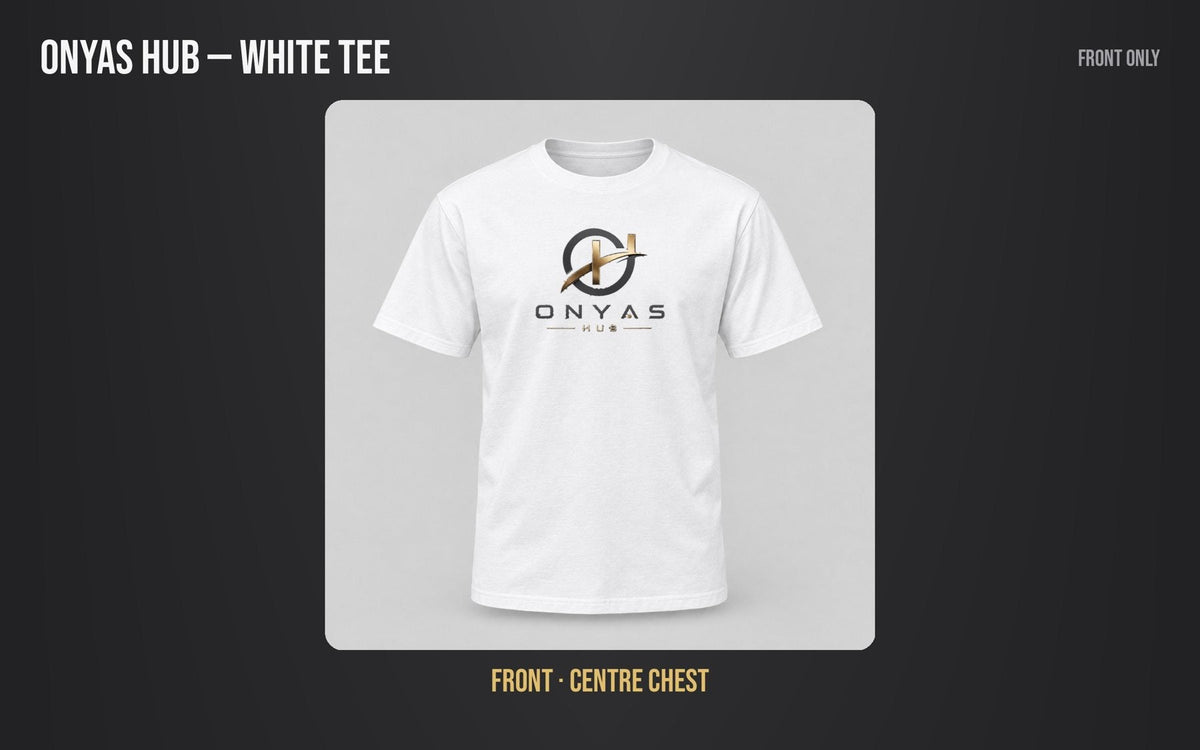 Onyas Hub White Tee mockup