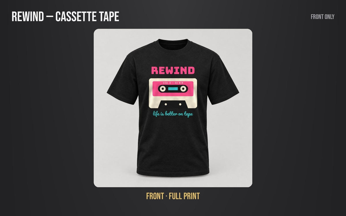 Rewind Cassette Tee mockup
